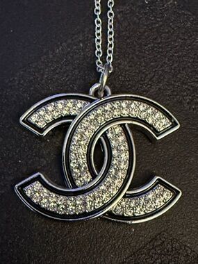 Crystal-Embellished Silver Double C Pendant Necklace
